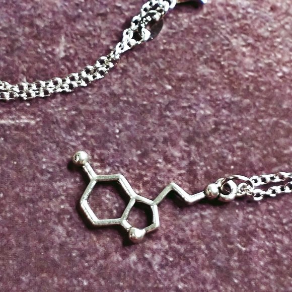 Silver Serotonin Chemical Molecule Necklace - Picture 3 of 6